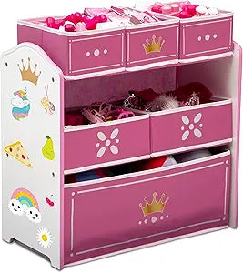 Delta Children Princess Crown Design & Store 6 Bin Toy Storage Organizer - Greenguard Gold Certified, White/Pink