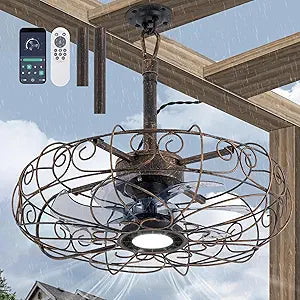 Outdoor Ceiling Fan for Gazebo 20",IP65 Waterproof Plug in Ceiling Fans with Lights and Remote/APP,3CCT 6-Speed Hanging Fan for Patios Porch Pergola(Bronze)