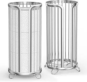 Bunoxea Toilet Paper Holder Stand, Freestanding Toilet Tissue Organizer, Minimalistic Storage Solution, Reserve Mega Rolls,Modern -2PACK Silver
