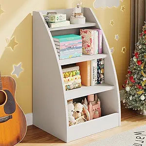 Kids Bookshelf and Toy Organizer,4 Tier Kids Book Shelf for Kids Rooms,Wood Children Bookcase,Baby Storage Book Rack,Toddler Bookshelf,Toy Storage Organizer,Book Display Shelf for Playroom, Nursery