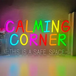 Calming Corner Neon Signs for Wall Decor Dimmable Safe Space Led Sign Calm Down Corner Neon Lights for Classroom Counselor Mental Health Therapy Office Decor