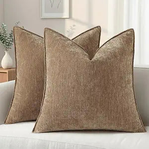 decorUhome Summer Couch Euro Sham Throw Pillow Covers 26x26 Set of 2, Decorative Soft Velvet Modern Cozy Chenille Pillow Cases with Elegant Design for Sofa Bed Living Room Home Decor, Brown