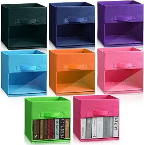 Windyun 8 Pack 11" Collapsible Thick Oxford Fabric Cube Storage Bins Sturdy Foldable Organizer Boxes with Reinforced PP Board, Front Handle & Clear Window for Closet Wardrobe Shelf Cloth Book Baskets