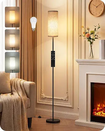 64.4 Slim Floor Lamp for Living Room with Magnetic Remote and Foot Switch, Dimmable Standing Tall Lamp Mood for Bedroom Nursery, 3 Color Temperatures, 1-Hour Timer,900LM Bulb Included,Beige E06LD05W1
