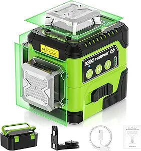 HUEPAR Laser Level 360 Self Leveling with LCD Screen, 3 x 360 High Brightness Rechargeable 3D Lazer Leveler Tool for Construction and Picture Hanging, Strong Magnetic Bracket&Hard Carry Case -Y03CG