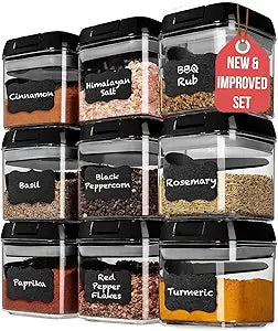 Shazo 9 PC Airtight Food Storage Containers - BPA Free Clear Plastic Snack & Spice Containers with Easy Lock Lids - Kitchen and Pantry Organization for Herbs, Coffee, Tea - 0.5L / 2.1 Cups