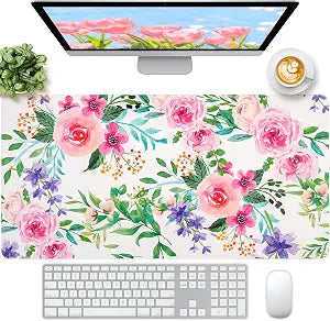 Leather Desk Pad, Pink Floral Desk Matt for Desktop, Women Girls Waterproof Large Keyboard Pad, Cute Computer Mat for Office Work/Home/Decor/Desktop Accessories (31.5"x15.7")