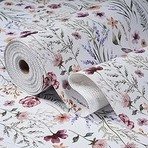 Floral Drawer and Shelf Liner for Kitchen Cabinets,16IN x 20FT Non-Adhesive and Strong Non-Slip Cabinet Drawer Liners for Kitchen Shelf, Waterproof Cupboard Liners,Easy to Clean