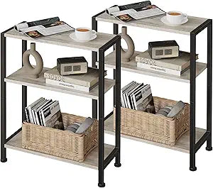 3-Tier Side Table Set of 2, Small End Table, Sofa Side Table for Narrow Spaces, Slim End Table, Nightstand Table, for Living Room Bedroom Office, Greige