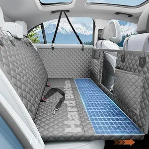 Dog Car Seat Cover for Back Seat with Hard Bottom,Waterproof Back Seat Extender for Dogs,Dog Hammock Dogs Bed for Cars, SUVs,Pet Seat Cover for Back Seat Holds 400lbs with Mesh Window & Pocket-Grey