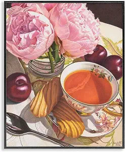 Tea with Peonies and Plums, 11 x 14 Inch Framed Gicle Print