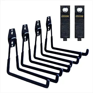Garage Hooks, 4 Pack Wall Mount Storage Hanger with 2 Extension Cord Holder Organizer, Heavy-Duty 7.5 inch Long Hooks for Ladder, Ski, Sports, Utility, Garden Tool, Hose Storage Rack Organizer