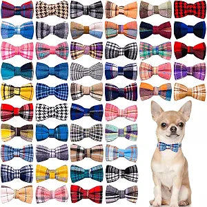PET SHOW 50Pcs Plaided Small Dog Bow Ties Dog Bowties Doggy Neckties Bulk for Puppy Pet Collar Attachment for Girl Boy Cat Kitten Summer Valentines Holiday Christmas Birthday Wedding Costumes