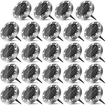 Peasur Solar Ground Lights Outdoor, 24 Pack Flat Solar Powered Disc Lights, IP68 Waterproof, Anti-Rust, Landscape Lighting for Pathway Garden Yard Lawn Walkway Landscape Driveway, Cool White