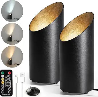 Powfloven Battery Uplights Indoor with Remote, 3 CCT Uplighting Wireless Up Lights with Timer & Foot Switch, Dimmable LED Spotlights for Oasis Lighting, Dark Corner, Plant, Black, 2 Pack