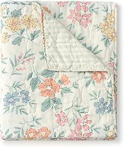 Greenland Home Chloe Reversible Modern Floral Quilted Cotton Quilted Throw Blanket, 50" x 60"
