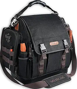 WELKINLAND 41-Pocket Electrician Tool Bag, 14-Inch HVAC Tools Bag, Heavy-Duty Waxed Canvas Tools Bags, Hard Bottom Tool Bags, Stay-up top-open Tool Bag, Quick-Access Tool Bags For Men