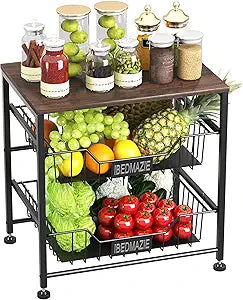 Metal Storage Organizer with Drawers,Fruit Basket for Kitchen,3 Tier Organizer Used for Wardrobe,Office,Storage,Bathroom,Bedroom,Adjustable Feet,Easy Assembly (Black)