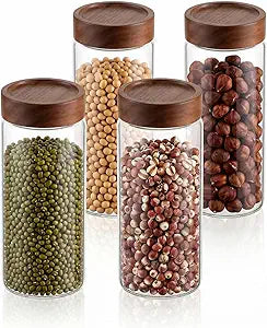 Glass Food Storage Jars, 67oz Glass Food Canister with Bamboo Lid, Kitchen Pantry Storage Jar, Glass Food Storage Containers, Ideal for Tea, Sugar, Rice, Coffee Beans, Spice, Candy, Cookie,4 Pack