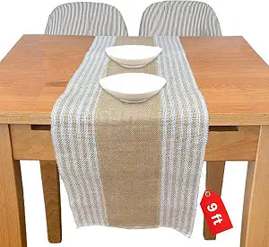 Decorative Table Runner (Pack of 6)  12x 108  Natural on Stripe Rustic Farmhouse Table Runner with Finished Edge  Burlap Runner for Home Decor, Weddings and Christmas
