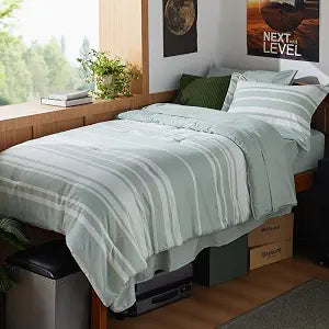 Bedsure Twin-XL Comforter Set 5 Piece, Sage Green Striped, Reversible
