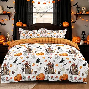 Mybedsoul Halloween Duvet Cover Set King, Pumpkin Haunted House Bedding Set