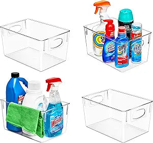 Sorbus 4 Pack Large Clear Plastic Storage Bins, Clear Organizer Bins with Handle for Kitchen, Pantry, Cabinet, Refrigerator, Craft, Toys, Clothes, Closet, Under Sink, Bathroom Organizers and Storage