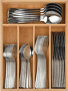 40 Piece Silverware Set with Drawer Organizer for 8, Heavy Duty Stainless Steel Flatware Cutlery Set, Fork Spoon Knife Set with Kitchen Essentials Organizer, Rust-proof, Dishwasher Safe