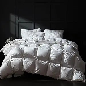 Three Geese Luxury Goose Down Comforter Queen Size, Ultra-Soft Fluffy Duvet Insert for All Season, 1800TC Cotton Blended Cover Hotel Style Bedding Comforter 90x90 inch