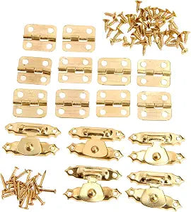 dophee 5Pcs Decorative Box Hasps and 10Pcs Vintage Small Hinges Kit, Gold