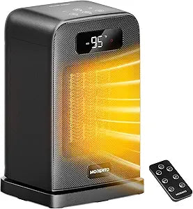 MORENTO Space Heater, 70┬░ Oscillation, LED Display, 12H Timer, Thermostat, Overheat Protection, ECO, Small Space Heaters for Indoor Use, 1500W Ceramic, Heater for Bedroom, Office, Home (Black, 1 Pack)