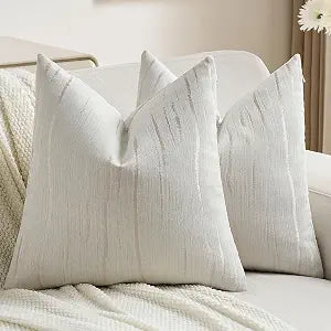 FUTEI Pack of 2 Chenille Decorative Throw Pillow Covers 22x22 Inch,Soft Embossed Striped Textured Cushion Case,Modern Home Decor for Couch Bed Living Room,Cream