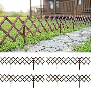 ShopLaLa Garden Fence (4 Pack, Total 24ft) Decorative Wooden Lattice Panels for Outdoor, Expandable Plant Support Trellis Flower Bed Edging Yard Lawn Landscape Border Decor Animal Barrier Wood Fencing