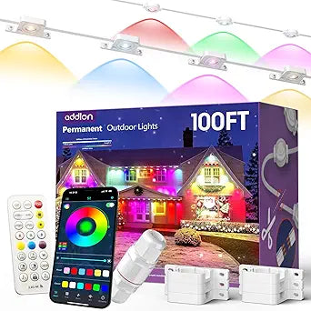 addlon Permanent Outdoor Lights, 100FT with 50 Dual-LED, Cuttable & Extendable, Remote & App Control RGB Eave Light, IP67 Waterproof Outdoor Lighting for House, for Halloween Dcor, Christmas Light