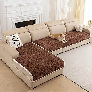 Plush Sectional Couch Cover for Pets,2 Pieces L Shaped Sofa Covers for Cats & Dogs Washable Sofa SlipCover Furniture Couch Protector for Living Room(35"x 71"+35"x 82", Brown)