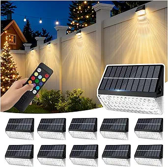 LumiZen Solar Fence Lights 12 Pack, 12 Modes RGB Color Glow LED Solar Lights with Remote Dimmable Outdoor WaterproofDusk to Dawn Solar Light for Patio, Backyard, Deck, Fence, Railing,Wall,Step