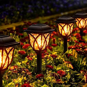 GIGALUMI 8 Pack Solar Lights Outdoor Waterproof, Flickering Flame LED Lights, Garden Decor for Yard, Patio, Landscape, Planter, Walkway, Transparent Cover