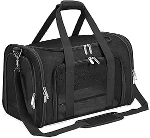Soft-Sided Cat/Dog/Pet Carrier, Collapsible Pets Travel Carriers for Big Cats/Small Dogs with Shoulder Strap & Removable Mat, Mesh Puppy Carry Bag, Up to 25 Lbs(Black)