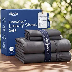 Luxury T1500 Queen Sheet Set with LinenWrap 4 Piece Soft Sheets - Grey