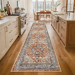 Bsmathom Runner Rug for Hallways Non Slip Washable Boho 2x8 Hallway Low Pile Throw Rugs Vintage Carpet Runners for Entry Way, Kitchen, Laundry Room, Bathroom