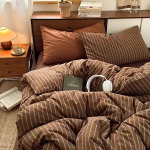 Striped Duvet Cover Full Size Vintage Brown Striped Bedding Set