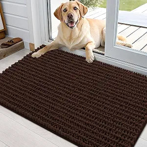 OLANLY Dog Door Mat for Muddy Paws 36x24, Ultra Absorbent Chenille Mud Doormat, Non-Slip Washable and Dirt Trapping Indoor Doormat for Entryway, Quick-Dry Indoor Pet Mat for Dogs, Brown