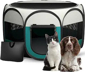 Poldable Dog Cat Playpen Outdoor, Foldable Puppy Kitten Playpen for Small Pet, Indoor& Outdoor Kennel Pop Up with Carrying Case