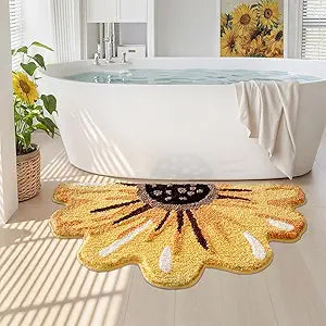 LUMI Floral Bath Mat, Sunflower Bathroom Rug, Soft Plush Fluffy Yellow Bath Mat, Absorbent, Non-Slip for Bathroom, Kitchen Sink, Bedroom, Kid's Bedroom, and Living Room, 24"x43"
