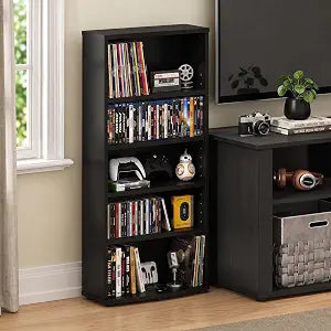 Furinno Jaya DVD Shelf, 5-Tier Open Shelf CD Rack, Black Espresso
