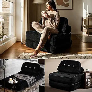 Fold Out Chair Bed-Futon Convertible Sofa with Back Support and Pillow, up to 300LBS Load Capacity,32-64 Foldable, No Assembly Required, Space-Saving,Portable mini Couch for Bedroom/Kids