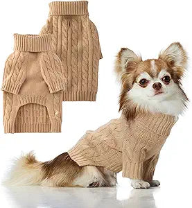 Gable  The Cable Knit Sweater Cashmere Wool Pet Pullover for Small, Medium and Large Dogs, Camel, Small