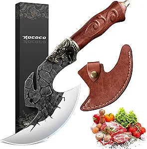 ROCOCO Viking Cleaver Knife Birthday - Butcher Meat Cutting Boning Knife Hand Forged Chinese Kitchen Axe with Sheath Home Outdoor BBQ Camping Chirstmas Mother Father Gift Men
