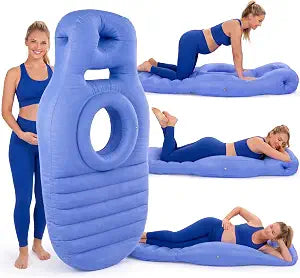 Pregnancy Inflatable Pillow with a Hole, Prone Support Maternity Air Mattress with Pump, Supportive PVC Material, for Pool Floating, Yoga, Massage,Sunbathing Prenatal Relaxation (Blue)