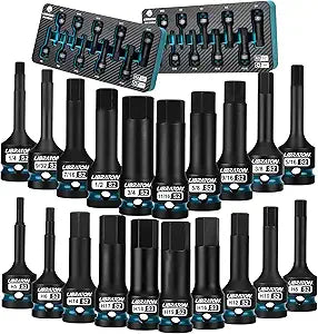 LIBRATON Impact Hex Bit Socket Set, 1/2" Dr, S2 Steel, Metric & SAE 20PCS (H5-H19 & 1/4"-3/4") High Torque Sockets for Professional Mechanics & Automotive Repair (XPE Storage Cases)